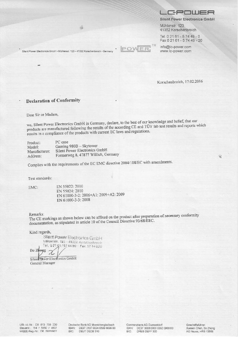 Page 1 de la notice Fiche technique LC-Power Gaming 980B