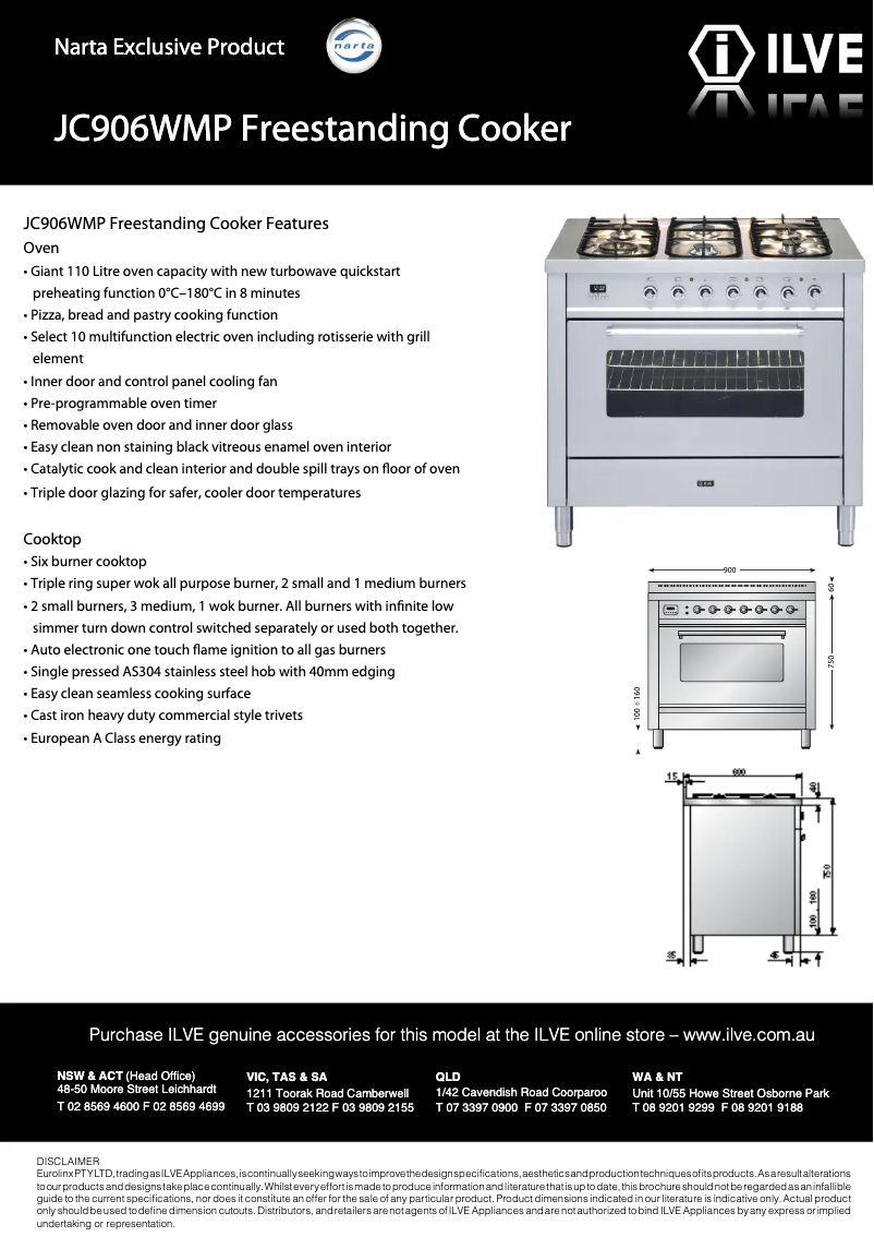 Page 1 de la notice Fiche technique Ilve JC906WMP