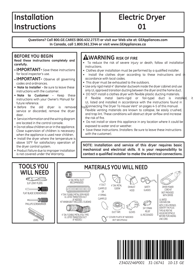 Page n°1 - Guide d'installation GE DMCD330EJWC