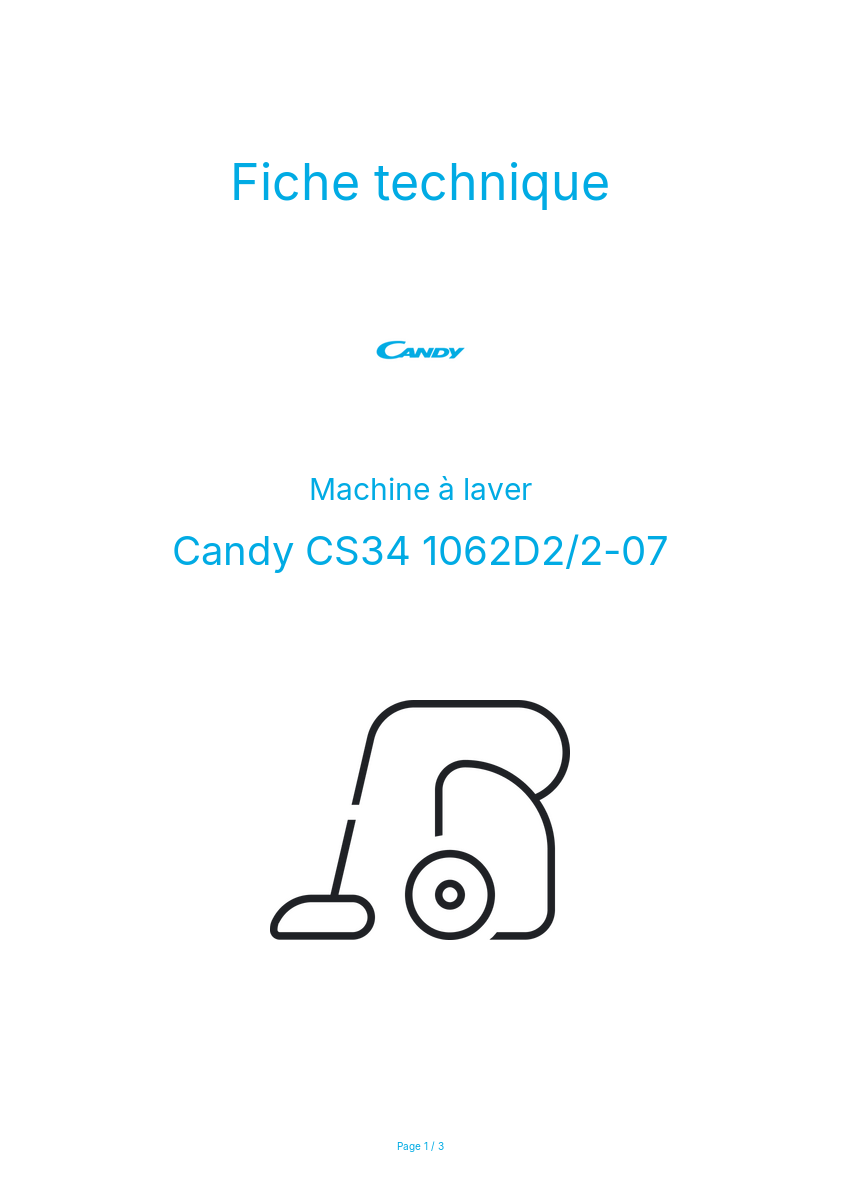 Page n°1 - Fiche technique Candy CS34 1062D2/2-07