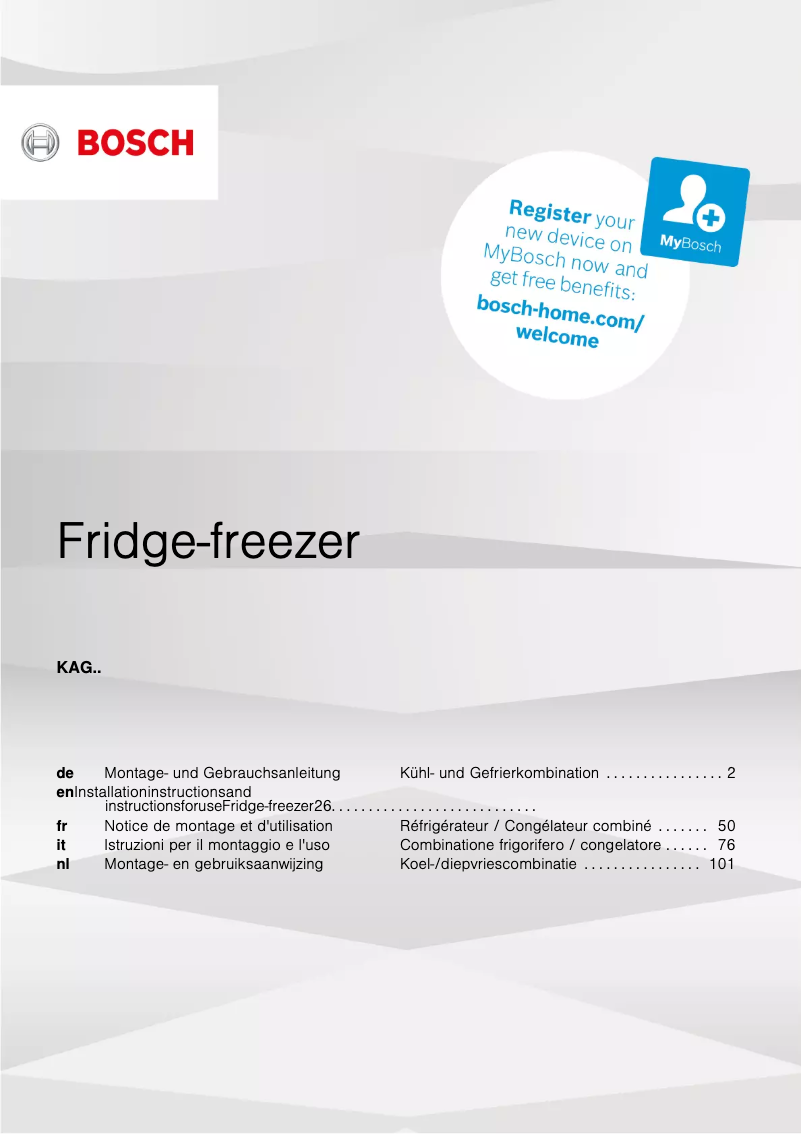 Page 1 de la notice Guide d'installation Bosch KAG93AIEP