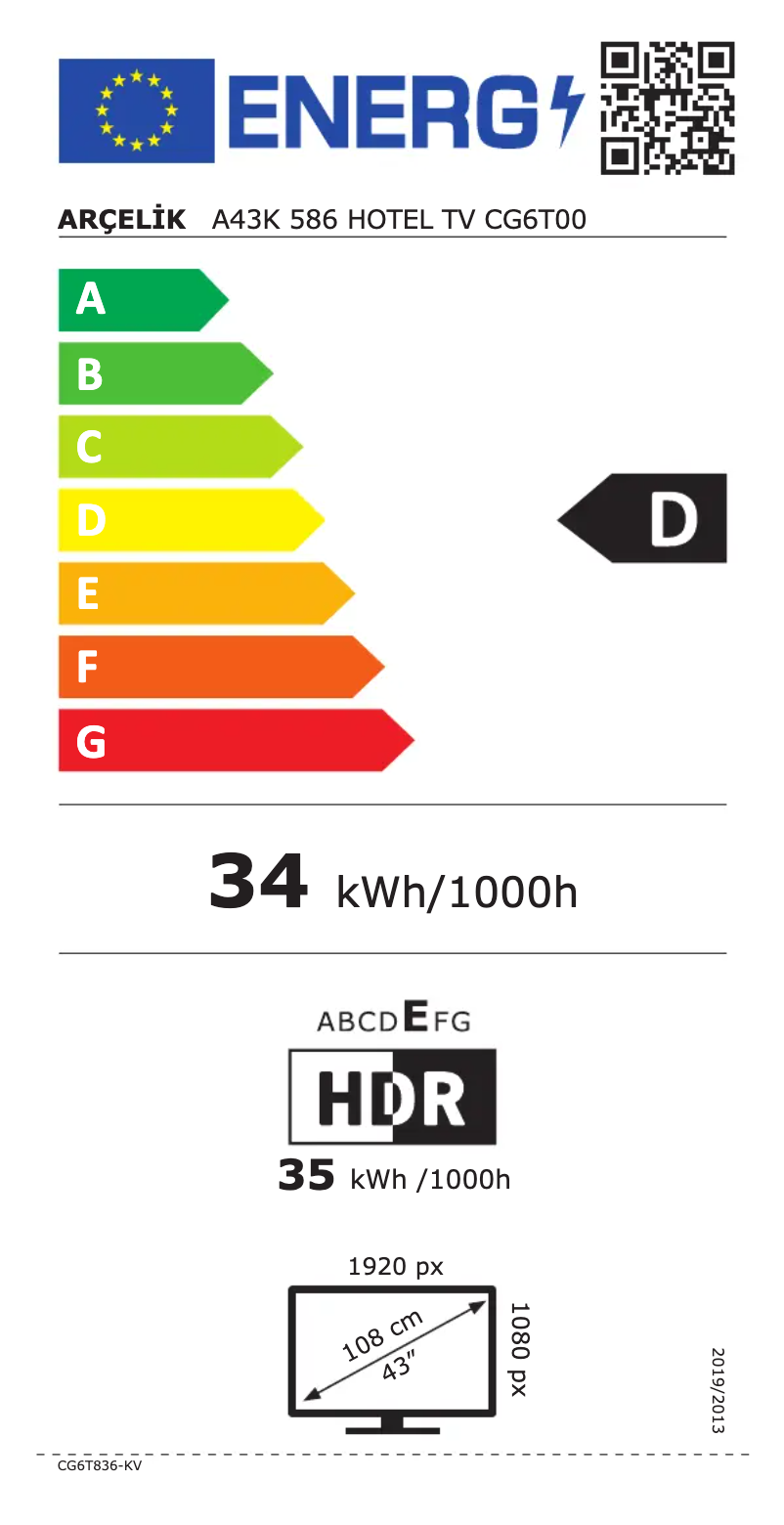 Page n°1 - Label énergétique Arçelik A43K 586