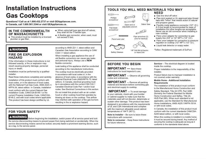 Page n°1 - Guide d'installation GE Café CGP9530SLSS