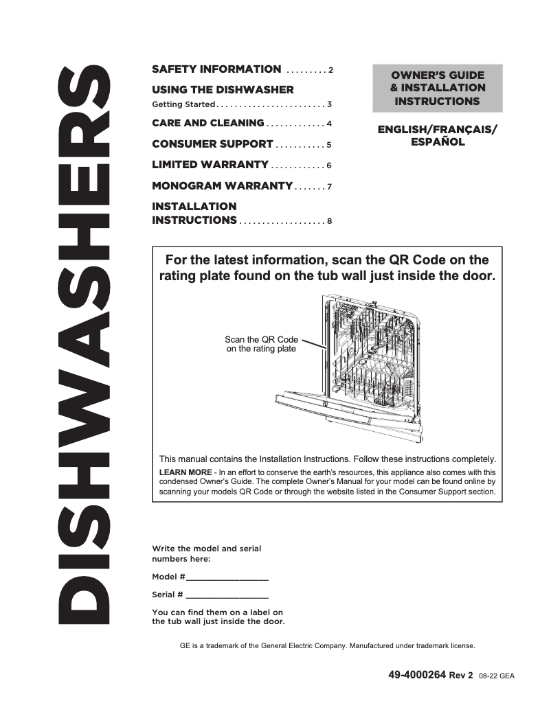 Page 1 de la notice Guide d'installation GE GDP645SYNFS