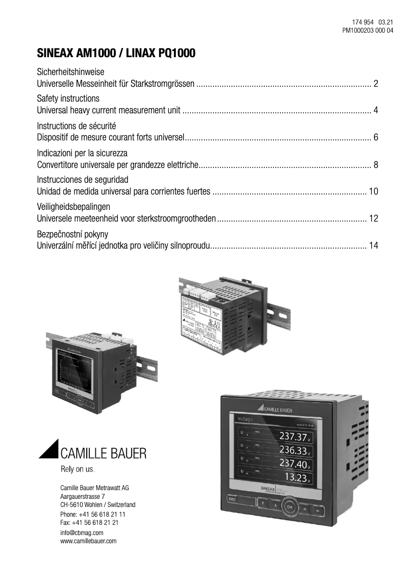 Image de la première page du manuel de l'appareil SINEAX AM1000