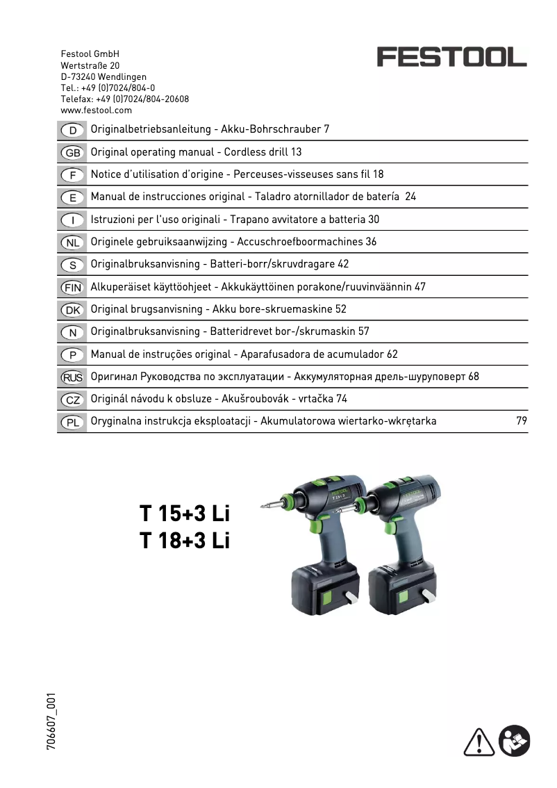 Page n°1 - Manuel utilisateur Festool T 15+3 Li 5,2-Set