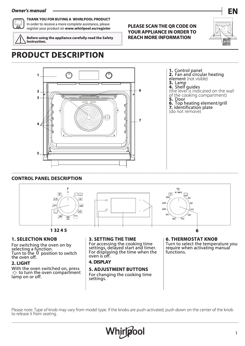 Page 1 de la notice Manuel d'utilisation et d'entretien Whirlpool OMK58HU1X