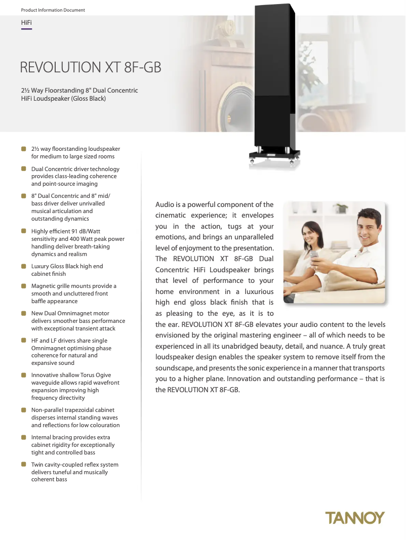 Page 1 de la notice Fiche technique Tannoy Revolution XT 8F