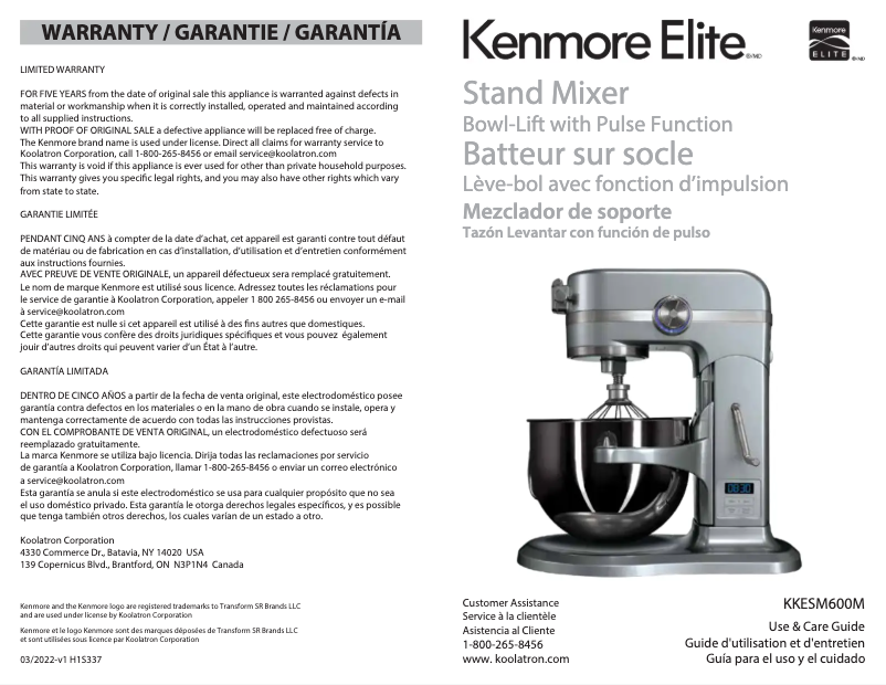 Page 1 de la notice Manuel utilisateur Kenmore Elite KKESM600M