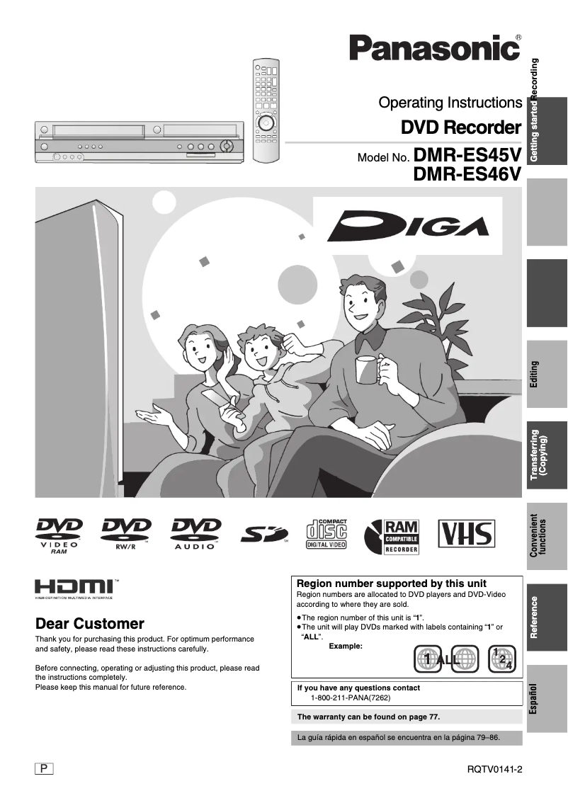 Page 1 de la notice Manuel utilisateur Panasonic DMR-ES45