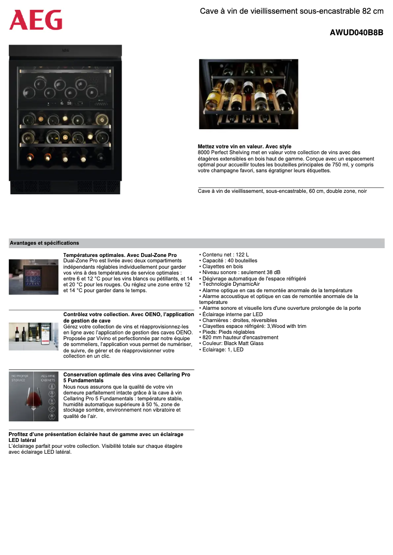 Page 1 de la notice Fiche technique AEG AWUD040B8B