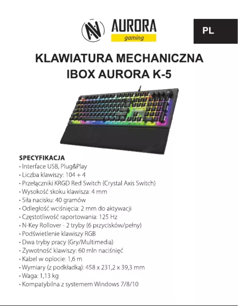 Page 1 de la notice Manuel utilisateur iBox Aurora K-5