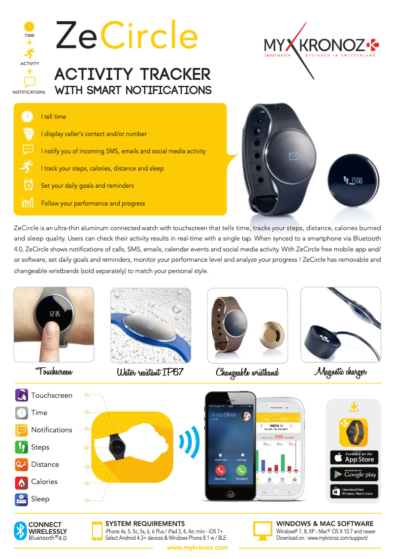 Page 1 de la notice Fiche technique MyKronoz ZeCircle