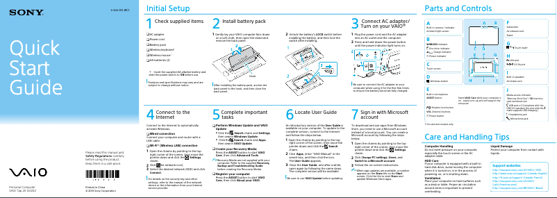 Page n°1 - Guide d'installation Sony Vaio SVJ20236CXW