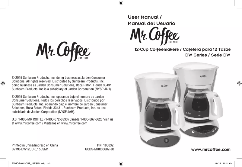Page n°1 - Manuel utilisateur Mr. Coffee DW12