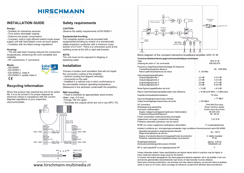 Page 1 de la notice Manuel utilisateur Hirschmann GHV 41 M