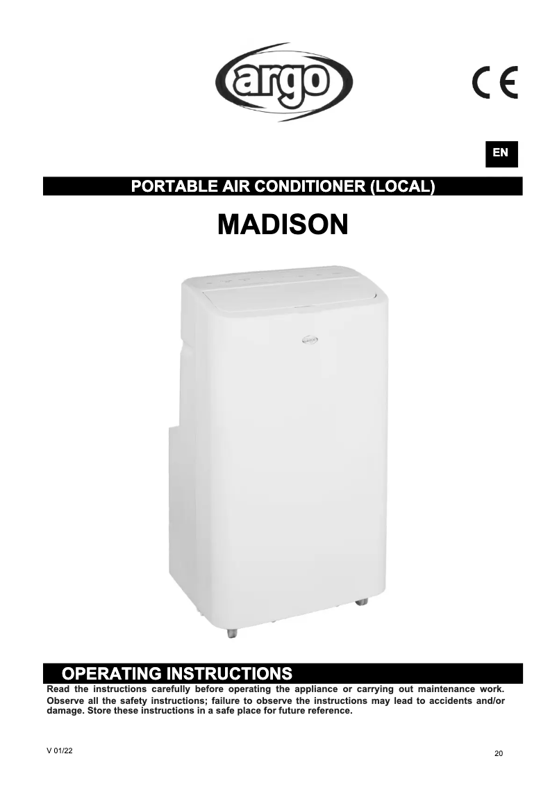 Page 1 de la notice Manuel utilisateur Argoclima Madison