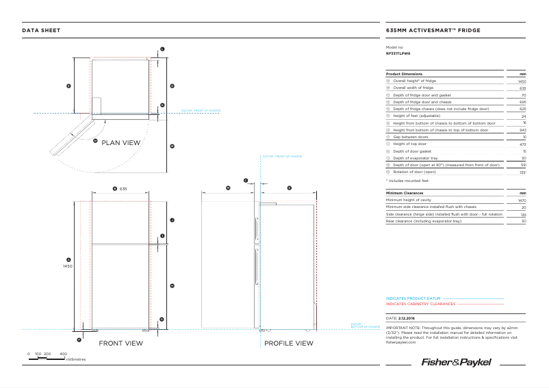 Page n°1 - Fiche technique Fisher & Paykel RF331TLPW6
