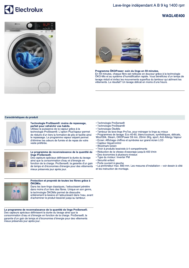 Page n°1 - Fiche technique Electrolux WAGL4E400