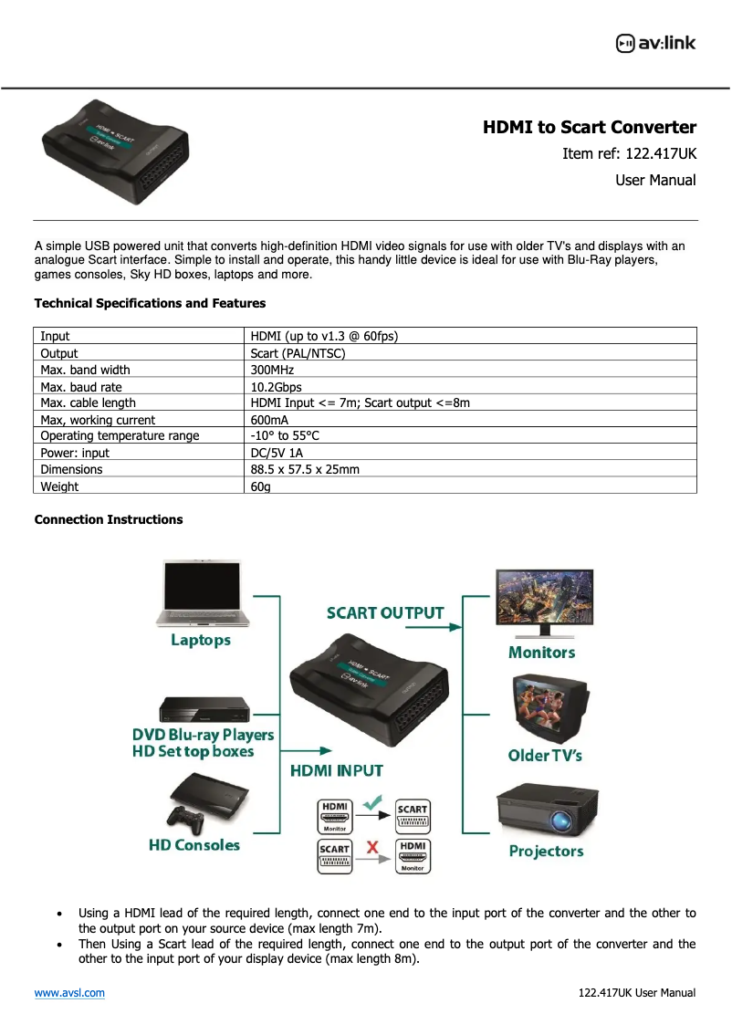 Page n°1 - Manuel utilisateur AV:link AD-SPK21