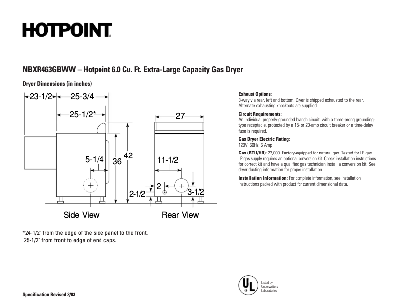 Page n°1 - Fiche technique Hotpoint NBXR463GBWW