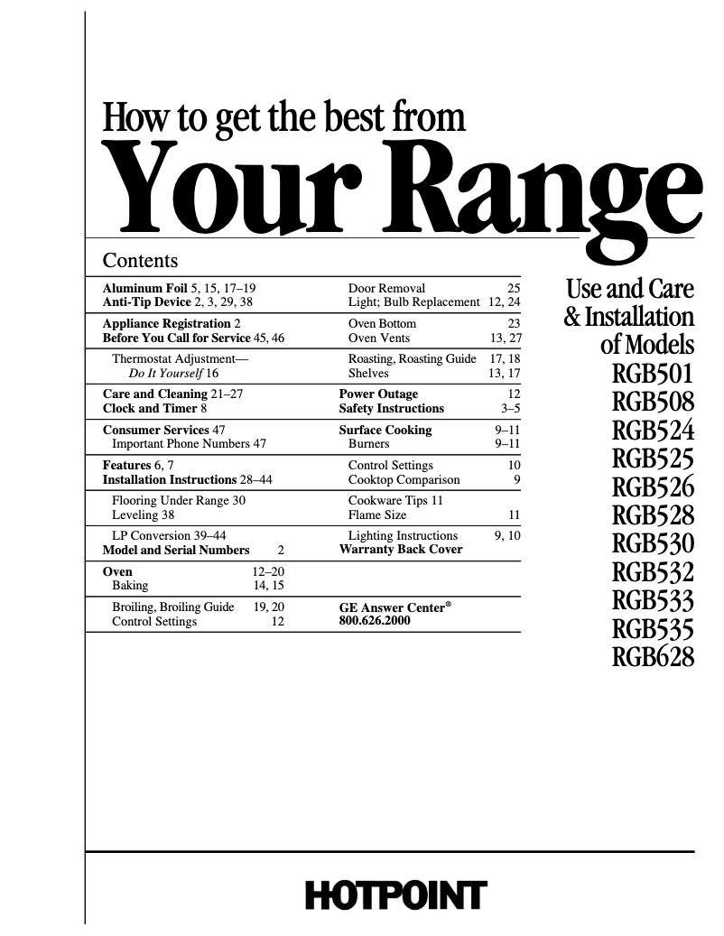 Page 1 de la notice Guide d'installation Hotpoint RGB532BEWAD