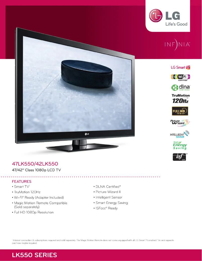 Page 1 de la notice Fiche technique LG 47LK550