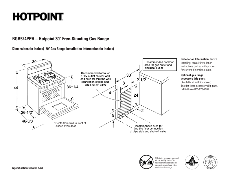 Page 1 de la notice Fiche technique Hotpoint RGB524PPHCT