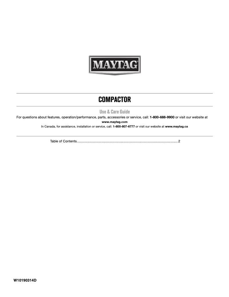 Page 1 de la notice Manuel d'utilisation et d'entretien Maytag MTUC7500AF