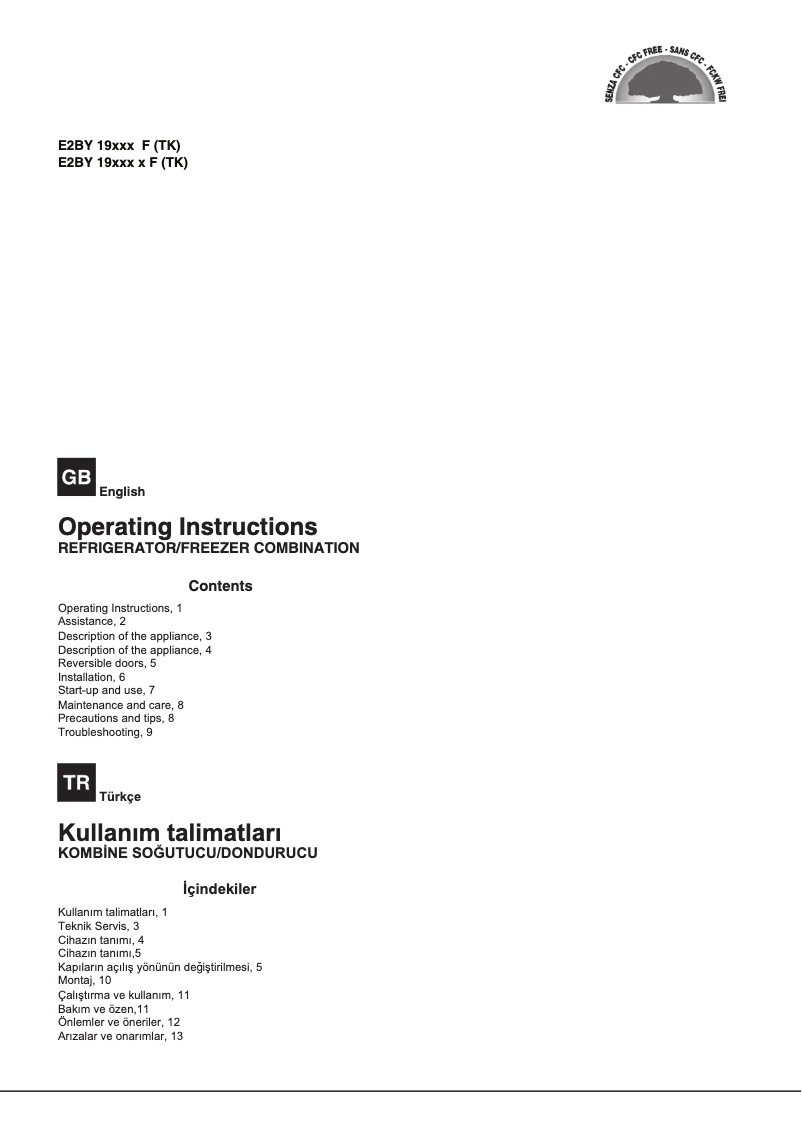 Page n°1 - Manuel utilisateur Hotpoint E2BY 19223 X F (TK)