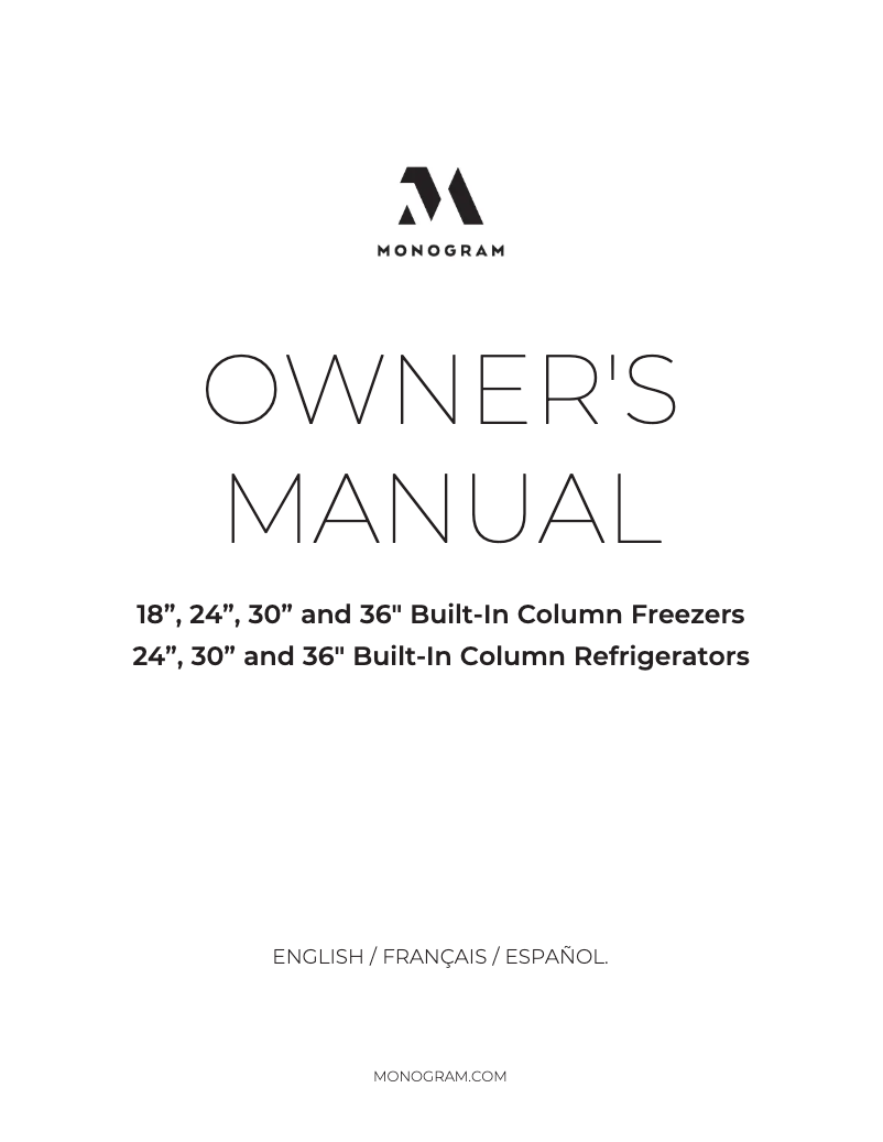 Página 1 del manual Manual de uso y mantenimiento Monogram ZIF361NBRII