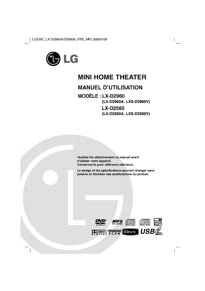 Page 1 de la notice Manuel utilisateur LG LX-D2960A