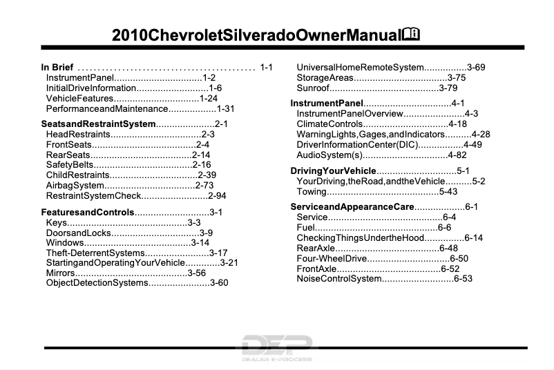 Page 1 de la notice Manuel utilisateur Chevrolet Silverado 1500 Hybrid (2010)