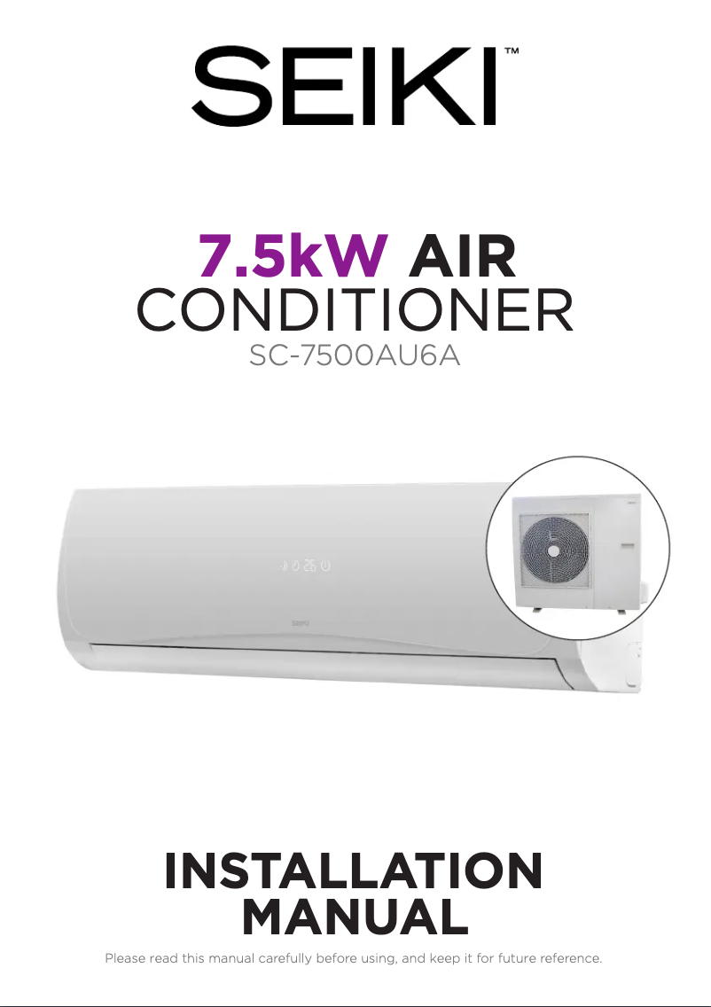 Page 1 de la notice Guide d'installation Seiki SC-7500AU6A