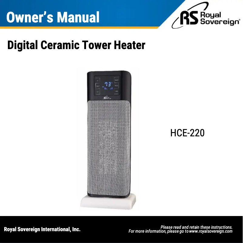 Page n°1 - Manuel utilisateur Royal Sovereign HCE-220