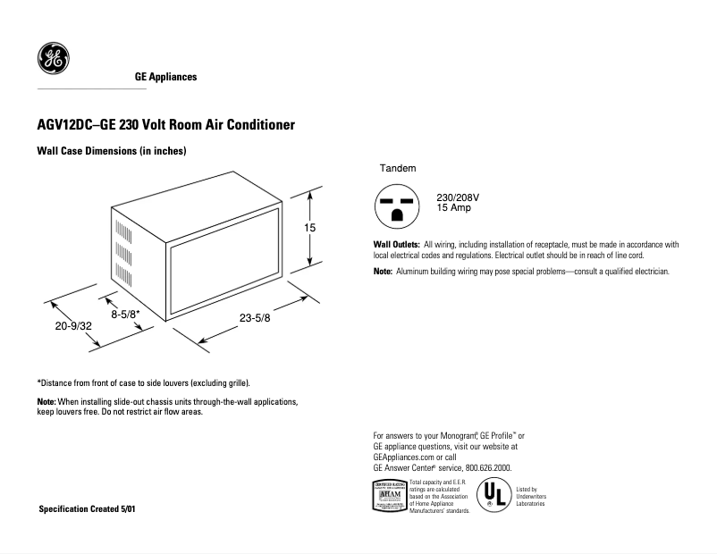 Page n°1 - Fiche technique GE AGV12DC