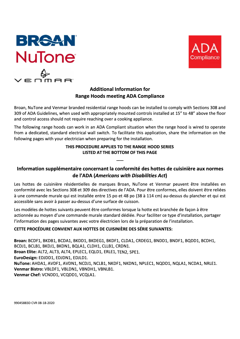 Page 1 de la notice Schéma de câblage Broan ALT330SS