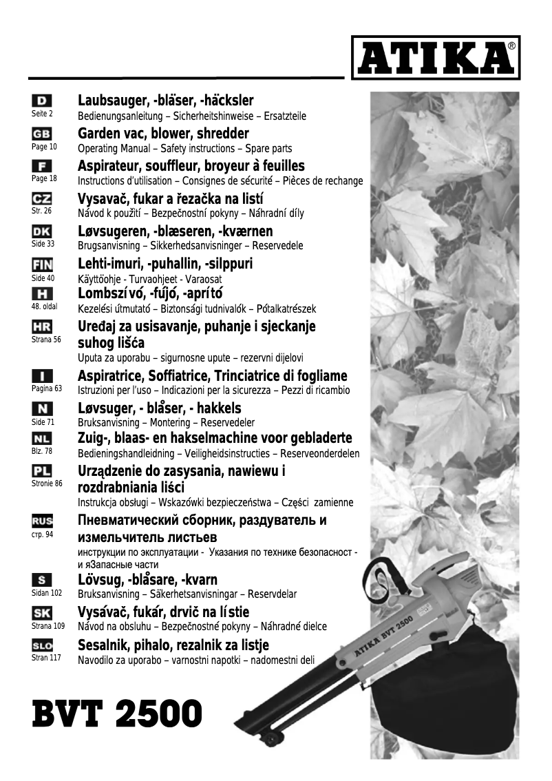 Page 1 de la notice Manuel utilisateur ATIKA BVT 2500