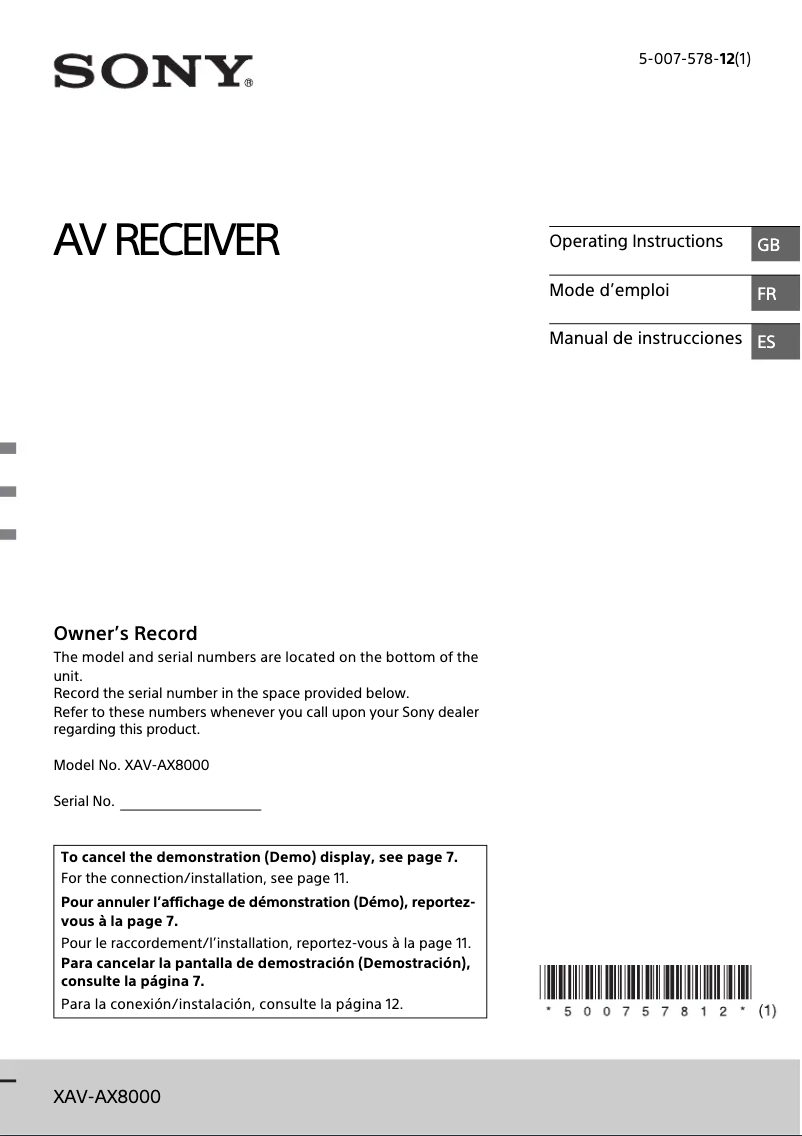 Page 1 de la notice Manuel utilisateur Sony XAV-AX8000