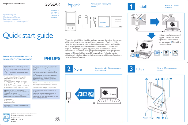 Image de la première page du manuel de l'appareil GoGear SA4ARA08