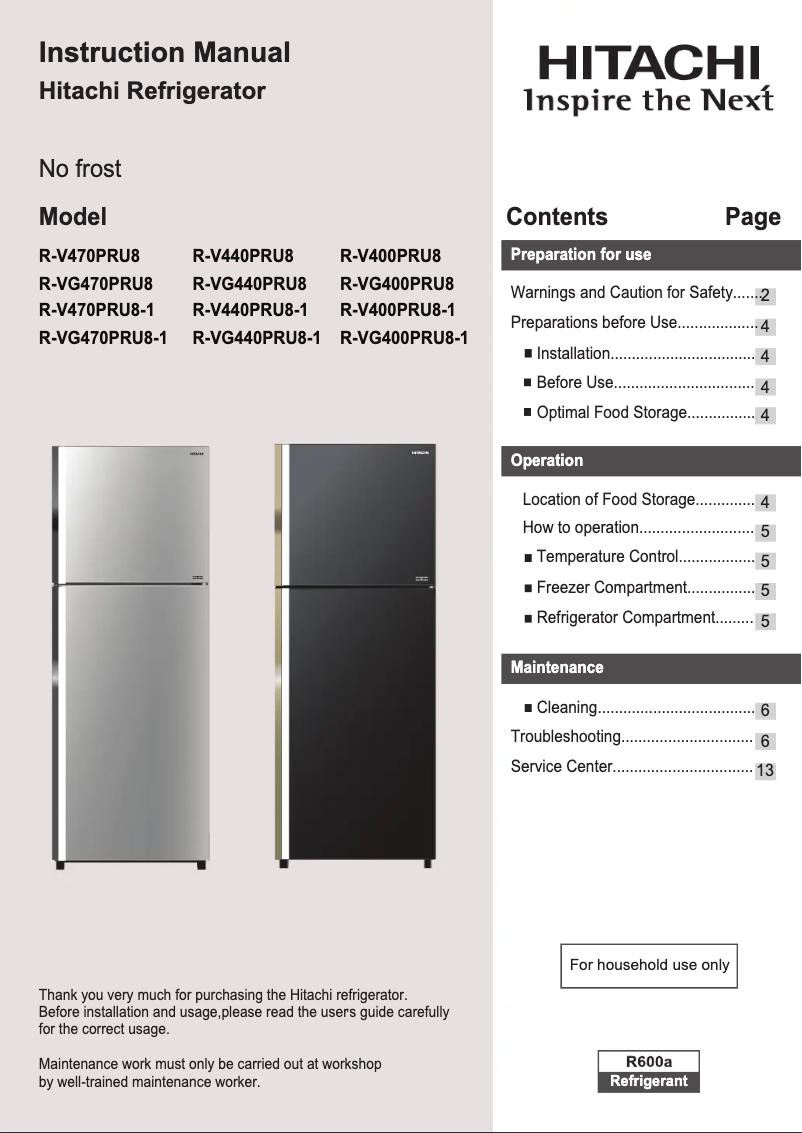 Imagen de la primera página del manual del dispositivo R-V470PRU8