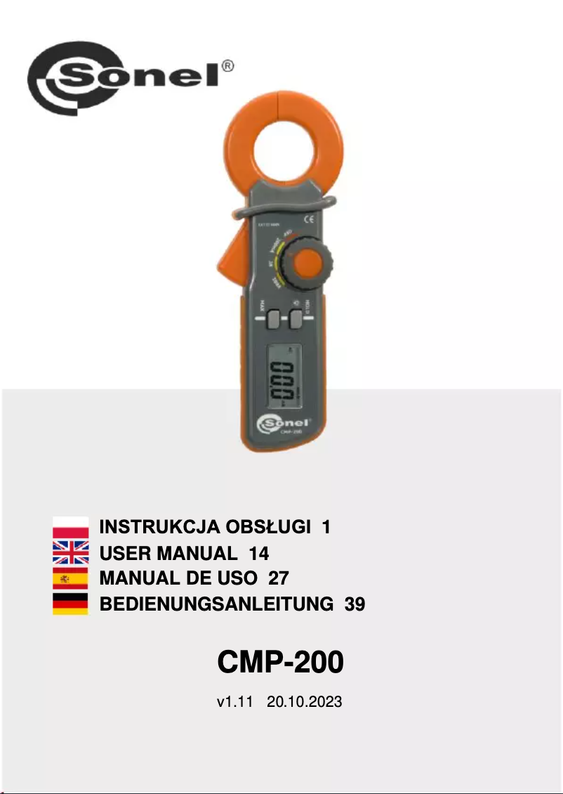 Page 1 de la notice Manuel utilisateur Sonel CMP-200