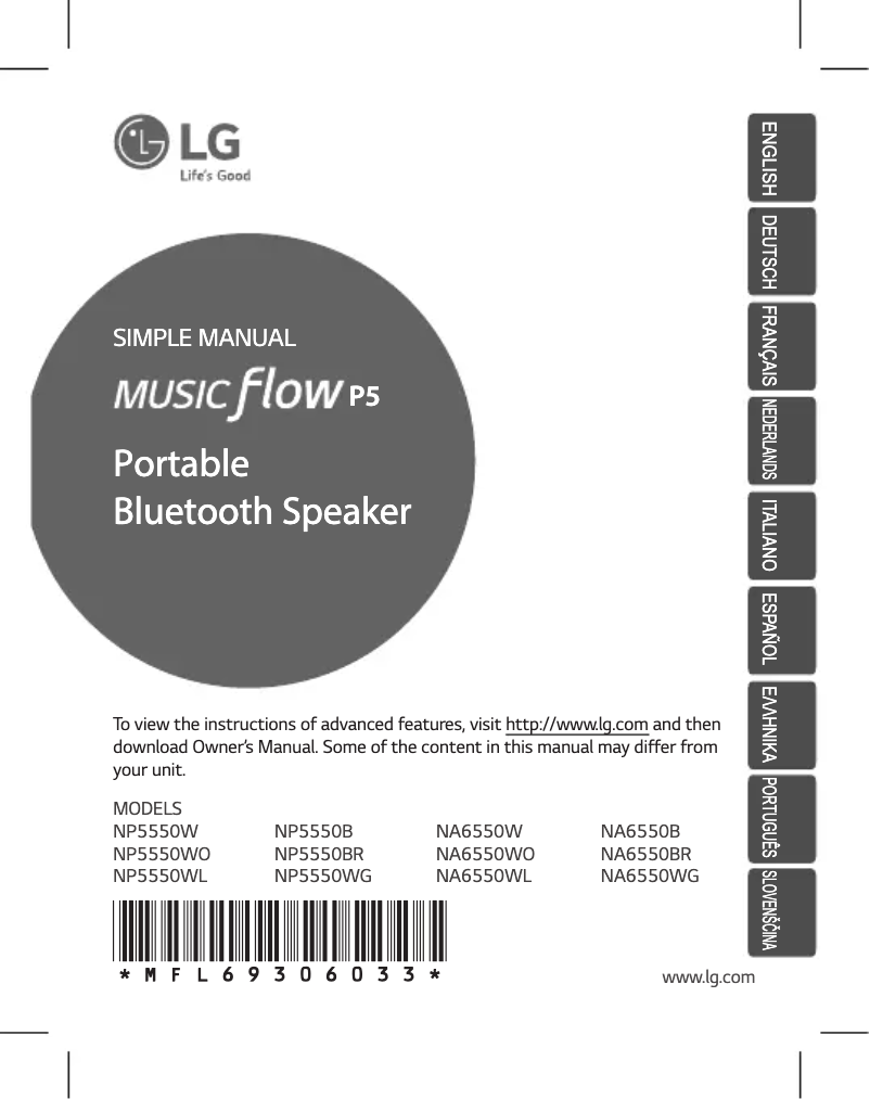 Page n°1 - Manuel utilisateur LG Music Flow P5