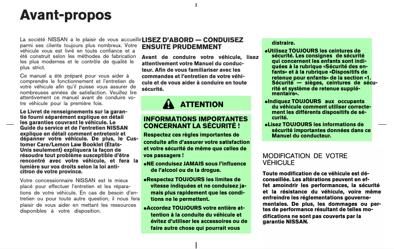 Page 1 de la notice Manuel utilisateur Nissan 350Z (2007)