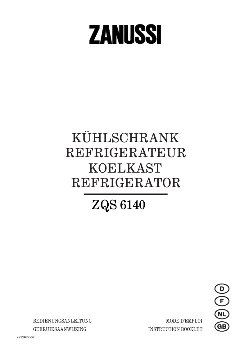 Page 1 de la notice Manuel utilisateur Zanussi ZQS 6140