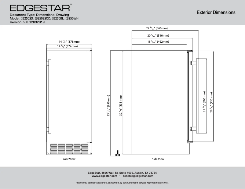 Página 1 del manual Ficha técnica EdgeStar IB250BL