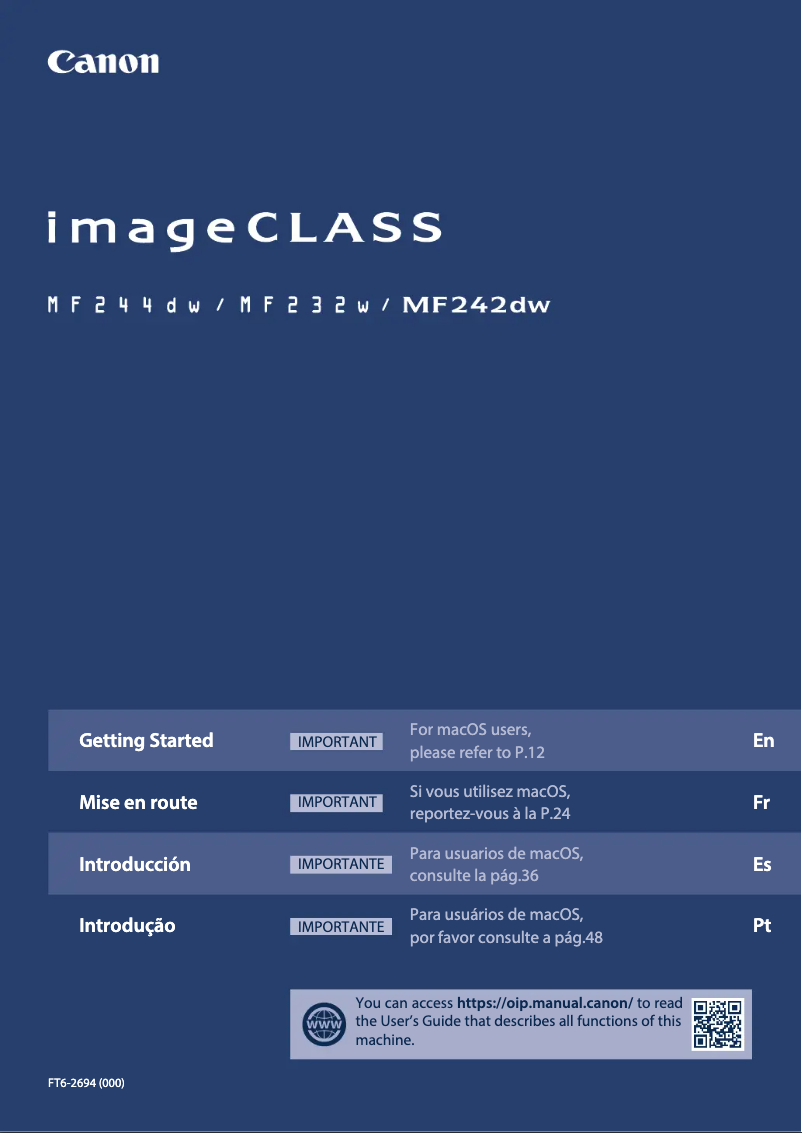 Page n°1 - Manuel utilisateur Canon imageCLASS MF242dw