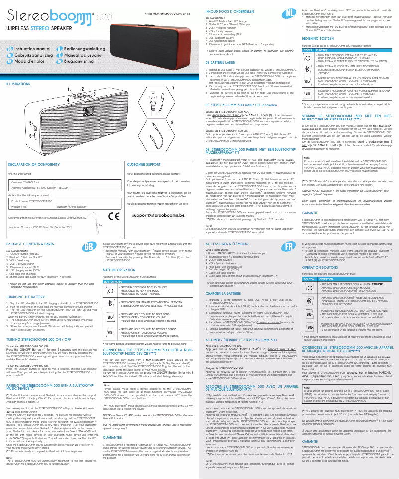 Page 1 de la notice Manuel utilisateur Stereoboomm 500
