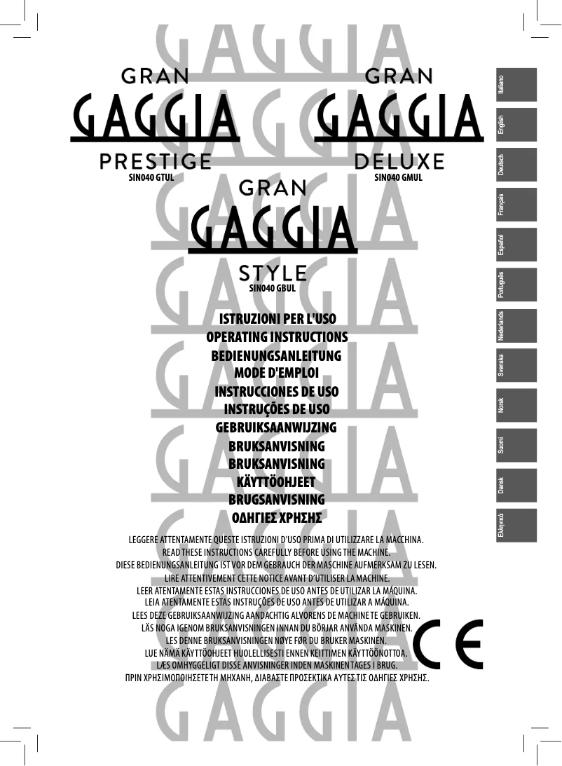 Page 1 de la notice Manuel utilisateur Gaggia Gran Style RI8423