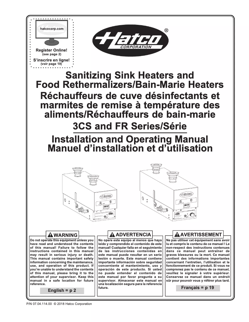 Page n°1 - Manuel utilisateur Hatco FR-4B